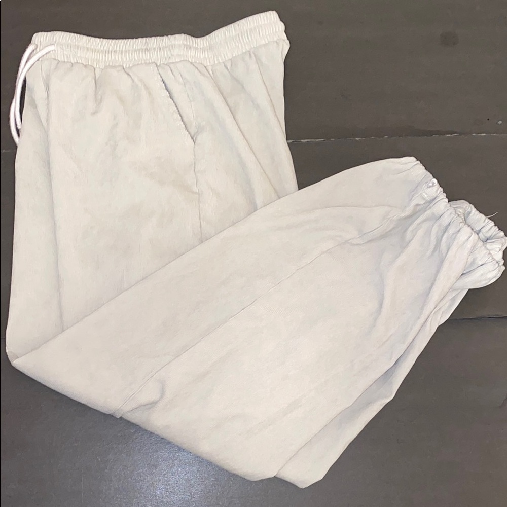 SHEIN Medium Cream Ribbed Track Pants for Casual Comfort